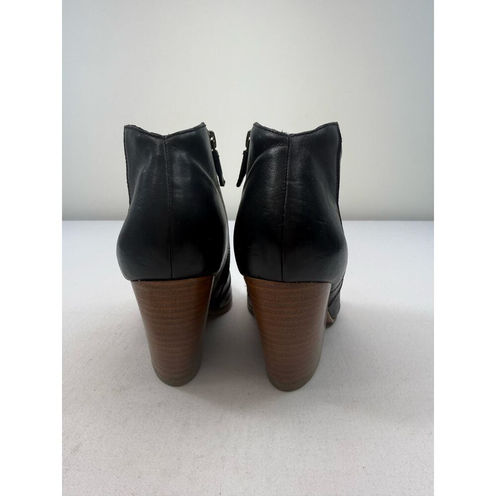 Eileen Fisher Black Leather Block Heel Ankle Booties Size 8 Minimalist Comfort - Picture 4 of 8